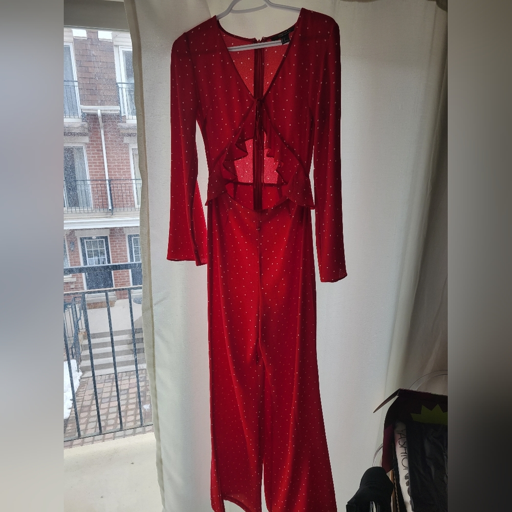 Red polka dot jumpsuit